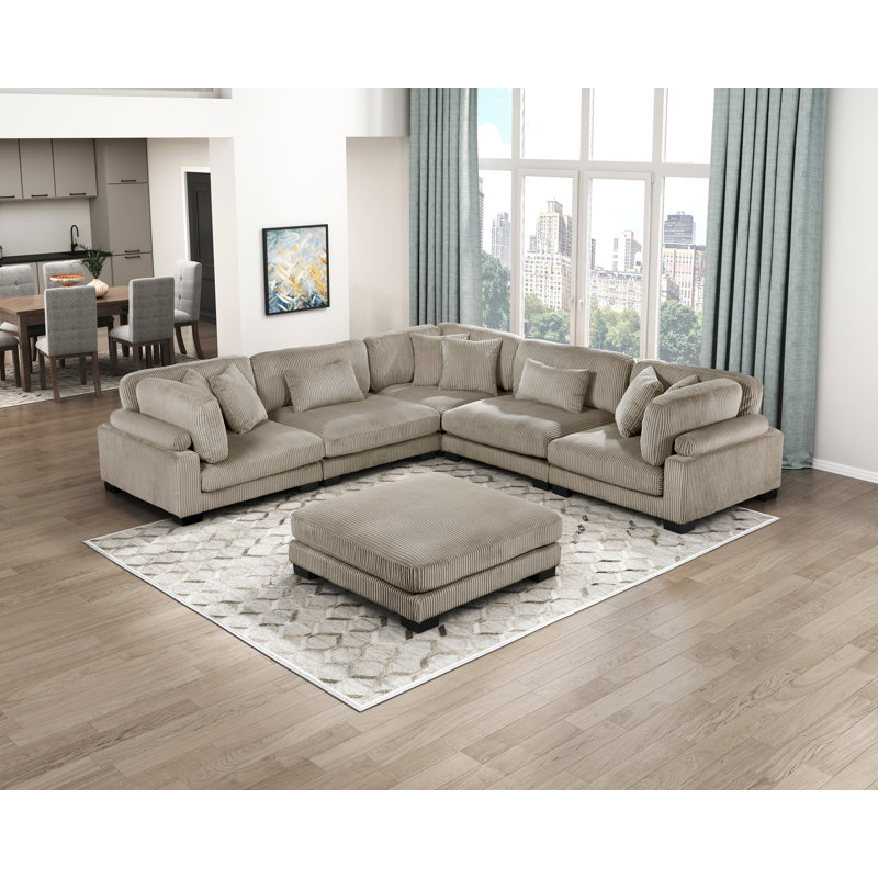Canapé modulaire avec repose-pieds 6 pièces Koah Beth, Taupe velours côtelé