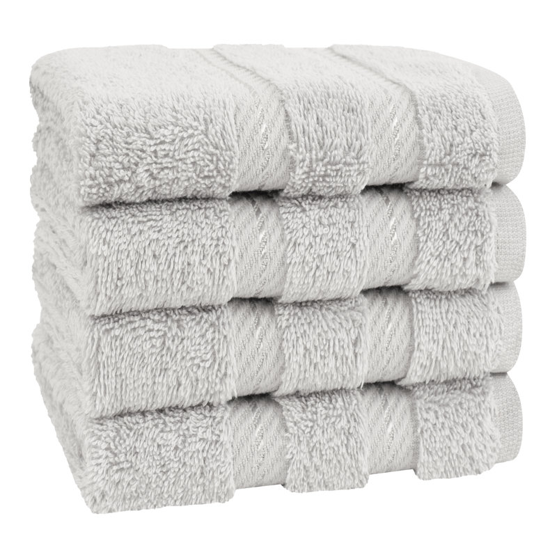 Darcelle 100% Cotton 4-Piece Turkish Washcloth Set, Silver Gray