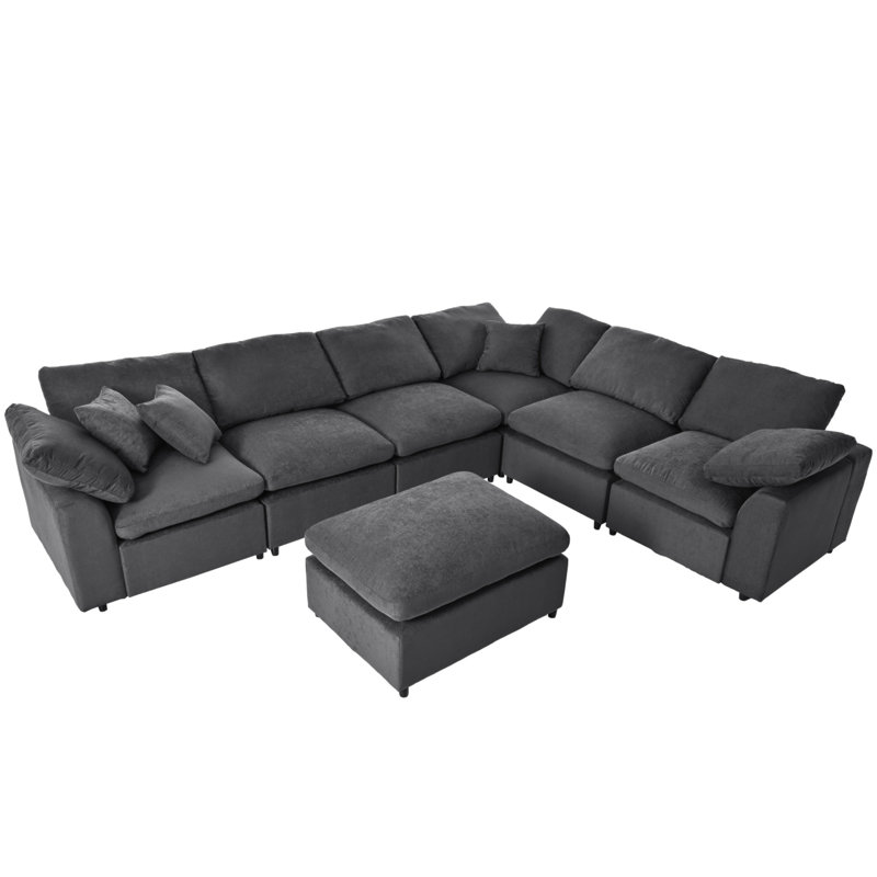 Oversized Modular Sectional Sofa With Ottoman L Shaped Corner Sectional, Gray Polyester