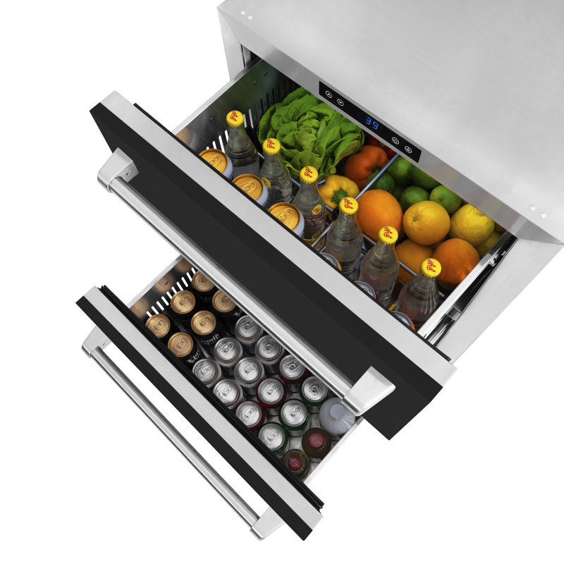ZLINE Autograph Edition 24 In. Touchstone Refrigerator Drawer in Black Matte and Gold, Black Matte