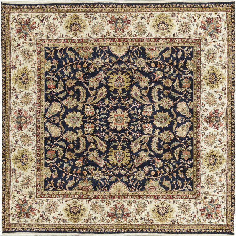 Tapis bleu et bleu noué à la main de haute qualité