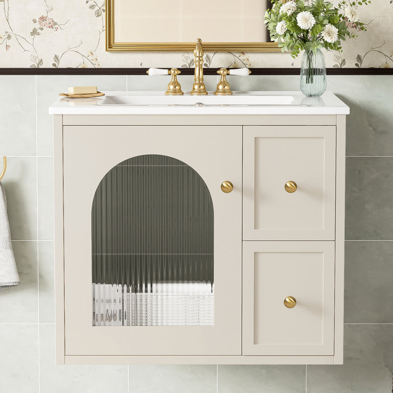 Ensemble de meuble-lavabo simple 24 po avec lavabo en céramique, Beige
