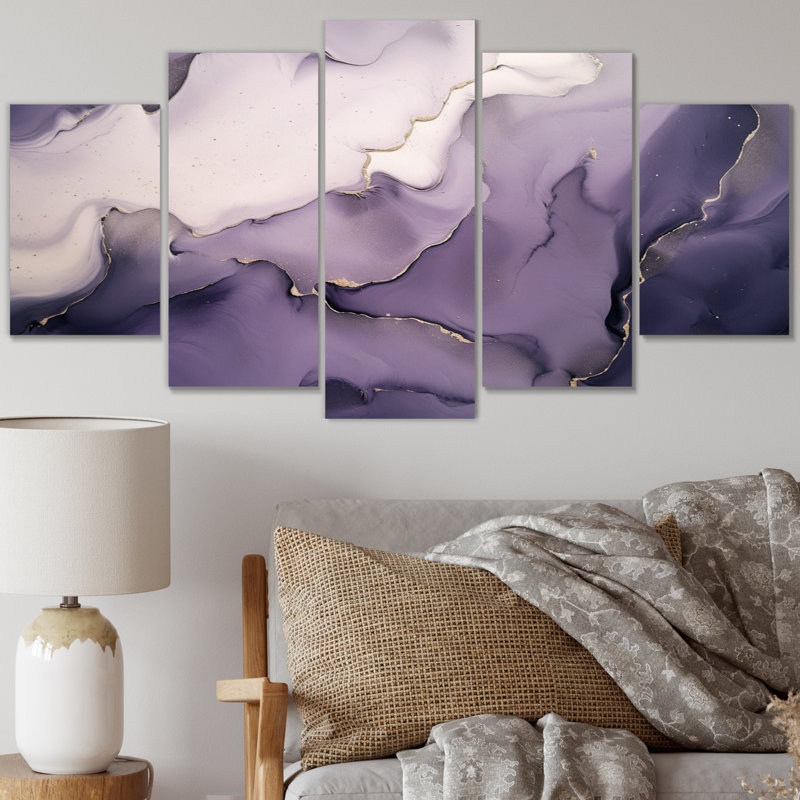 Nuage d'encre mauve et gris mauve - impression sur toile Fractals - 5 panneaux