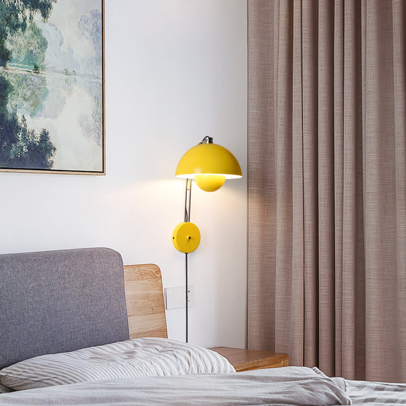 Modern Mid-Century Yellow Flower Bud Wall Sconces Sleek Plug In Wall Light Fixtures For Bedroom, Yellow, Yellow