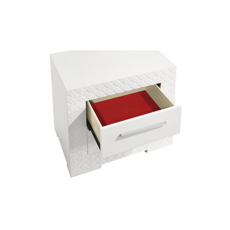 Armoire de chevet blanche 2 avec texture et table de chevet au design contemporain