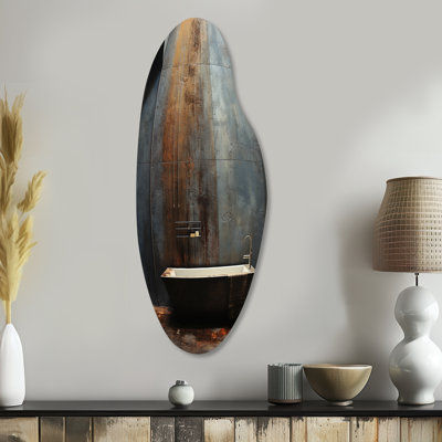 Black Industrial Minimalist Bath I - Asymmetrical Bathroom Metal Wall Art, Curved Metal Wall Sculpture Print