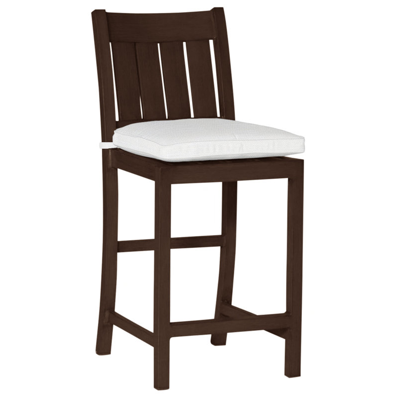 Club 24" Patio Bar Stool with Cushion, No Welt, Natural White, Mahogany