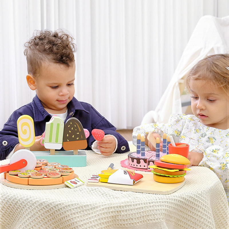 Freniland - Ensemble de jeu de crème glacée en bois - Jouet d'apprentissage pour 18 mois et plus - Beech Pretend Food