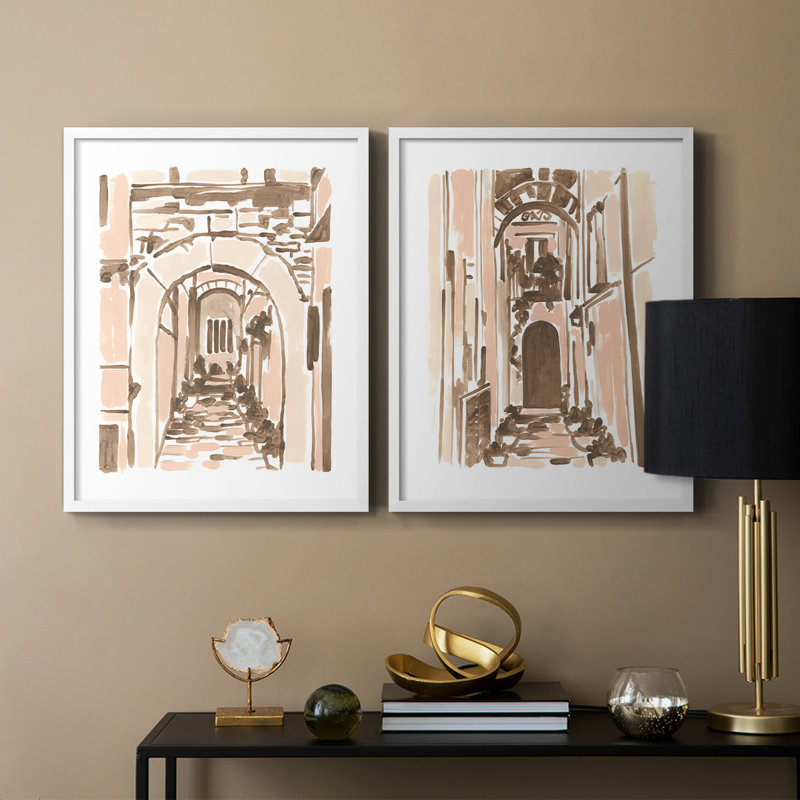 Blush Architecture Study III - reproduction encadrée de qualité supérieure - prête à être accrochée - aucun clou requis - aucun clou requis