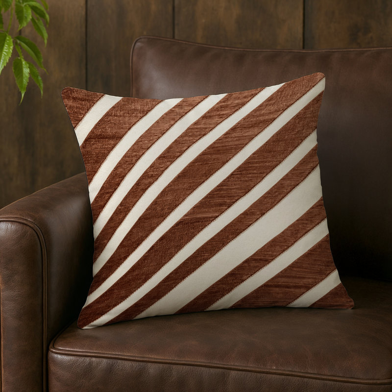 Coussin d'intérieur et d'extérieur, Cuivre ivoire rayé, Carré 18 po
