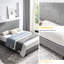 Structure de lit plateforme tapissier gris, lattes de bois soutenues, assemblage facile, aucun sommier requis, convient à un matelas de 8 pouces et plus, support de 500 lb gris moderne, méthode d'assemblage, nécessaire,
