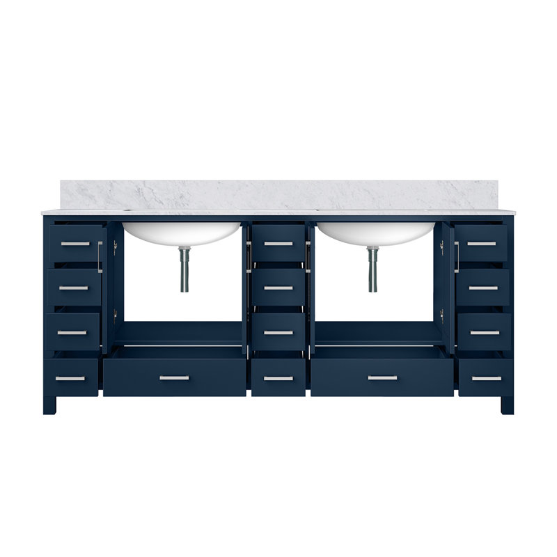 Meuble-lavabo double avec comptoir en marbre de Carrare, Bleu marine