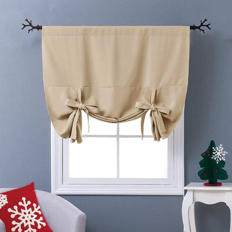 Blackout Thermal Insulated Short Curtain Tie Up Shade for Small Window, Window Valance Balloon Roman Blind (Rod Pocket 1 Panel)