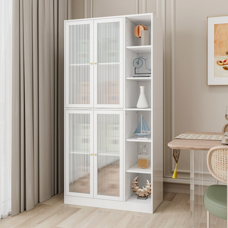 Armoire de cuisine, armoire de cuisine de 71 po de hauteur avec portes et tablettes réglables, Blanc