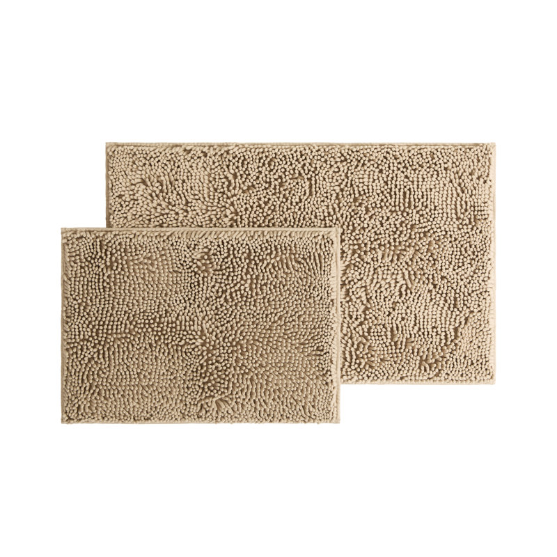 Tapis de bain doux et absorbant en chenille avec envers en caoutchouc antidérapant, Tanné