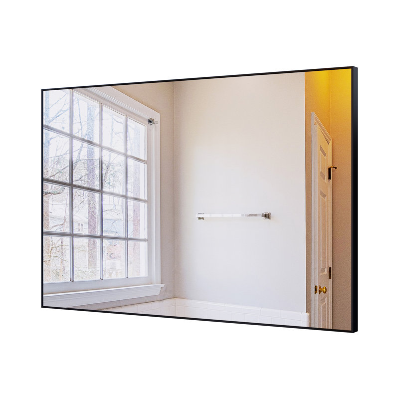 Miroir mural de salle de bain moderne avec cadre en aluminium, Noir