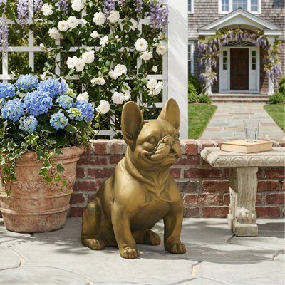Statue de jardin de bouledogue français d'extérieur, or rustique, sans assemblage requis