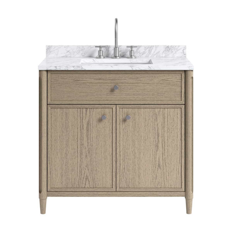 TileBar Studio Vanities Ashford Vanity with Top, 36" W, Carrara Marble