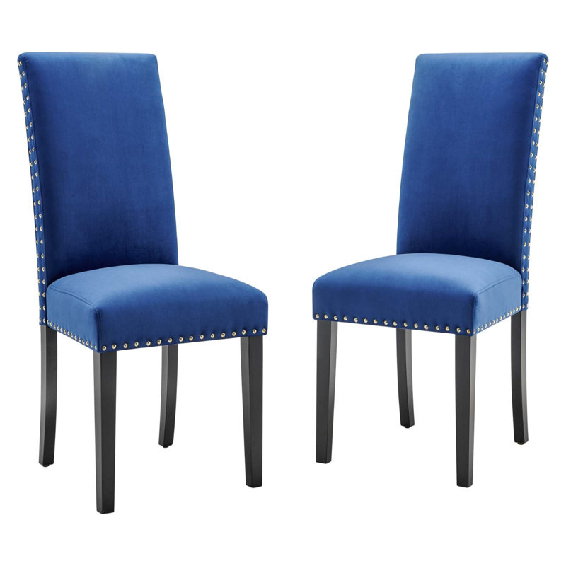 Elegant Navy Velvet Upholstered Parsons Side Chair with Nailhead Trim
