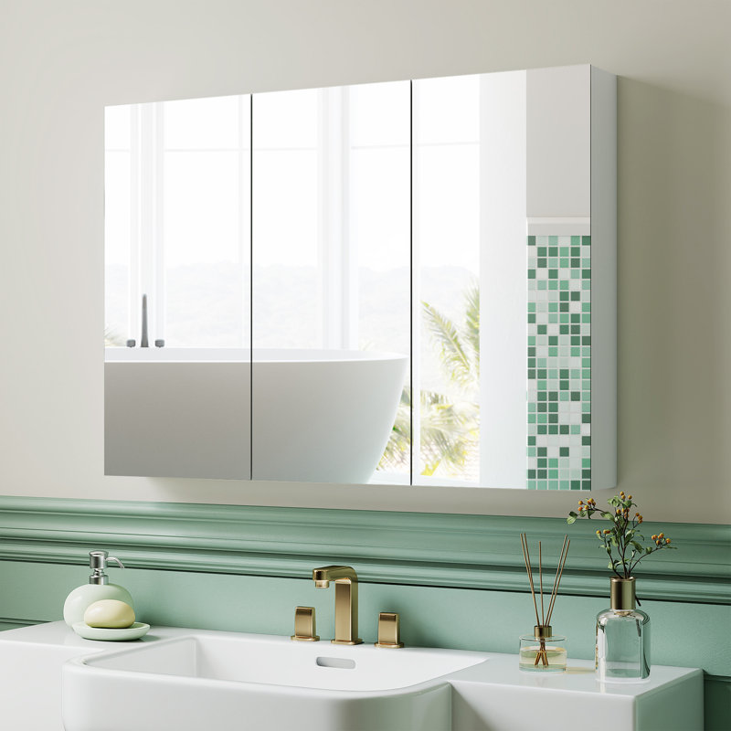 36mm W 25.6mm H Wall Mounted Required Frameless Medicine Cabinet Mirror Adjustable