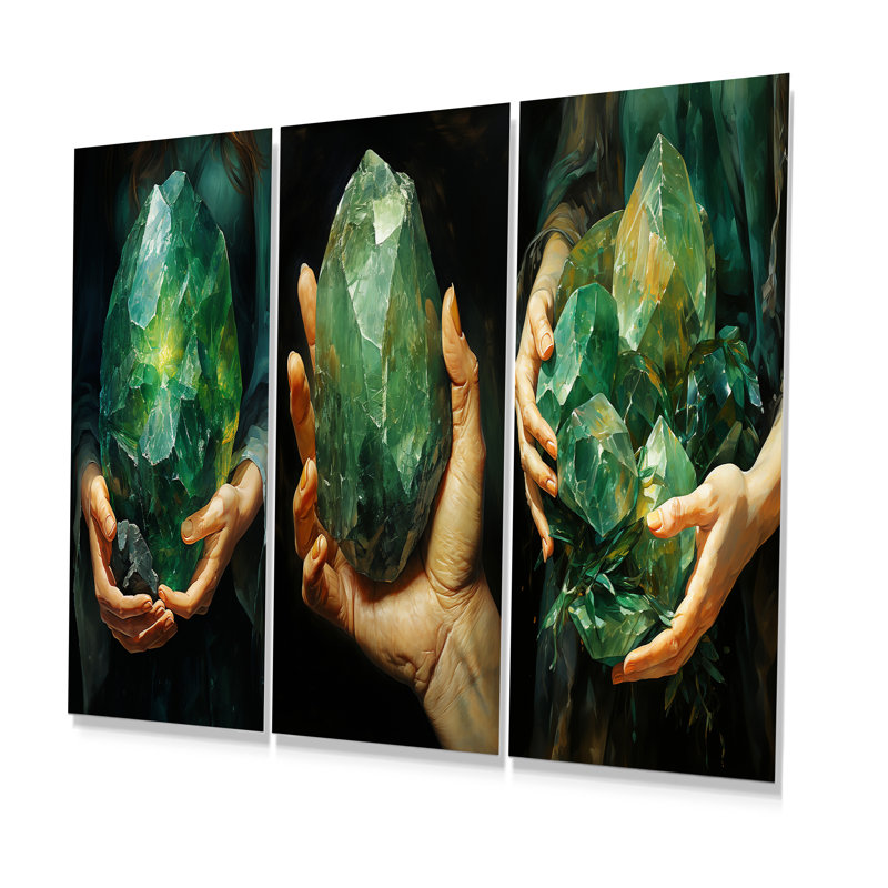 Ensemble de 3 décorations murales en pierre émeraude Amazonite, H 28 po x l 36 po