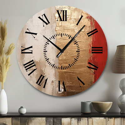 Full Moon Redemption Abstract Gold And Red I - Abstract Painting Black Face Wall Clock