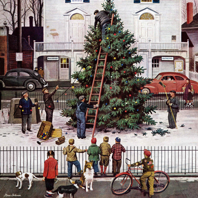 «Tree in Town Square», reproduction d'art sur toile tendue, H 18 po x l 18 po