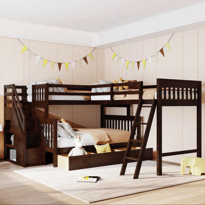 Twin-over-Full L-Shaped Bunk Bed with Storage