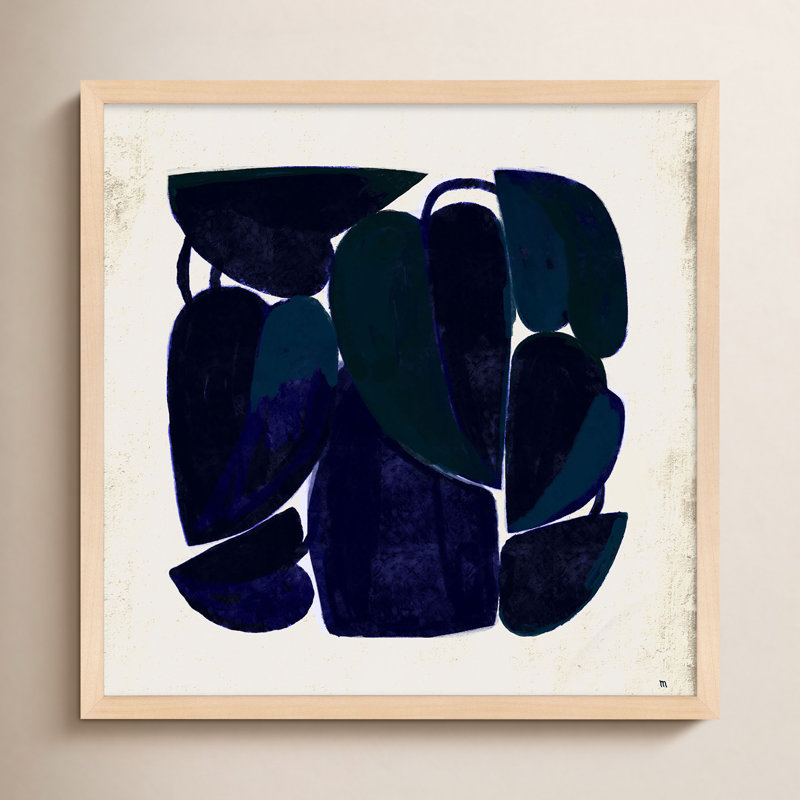 Blue Floral Print by StudioM, Maple Framed, 24" H x 24" W x 1.25" D