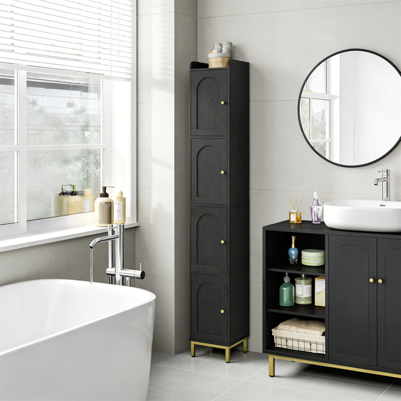 4-Tier Narrow Tall Storage Cabinet With Adjustable Feet, For Small Space Bathroom, Kitchen, Living Room, Laundry, Black