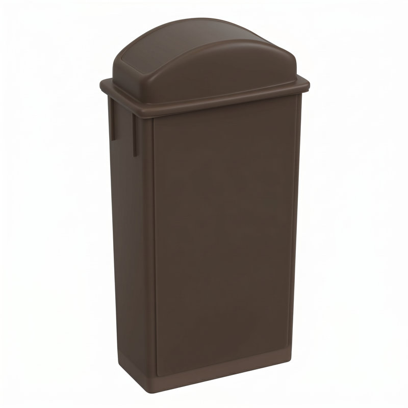 Poubelle rectangulaire en plastique 23 gallons avec couvercle pivotant et canaux d'aération, Brown