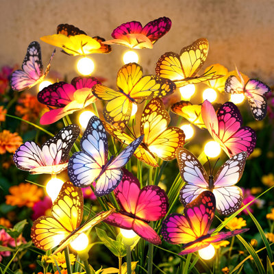 Solar Lights Outdoor, Solar Garden Lights with 16 Swaying Warm White Lights & Realistic Silk Butterflies, IP65 Waterproof & Auto On/Off Outdoor Solar Light for Yard Patio Garden Decor - Gifts for Mom Grandma