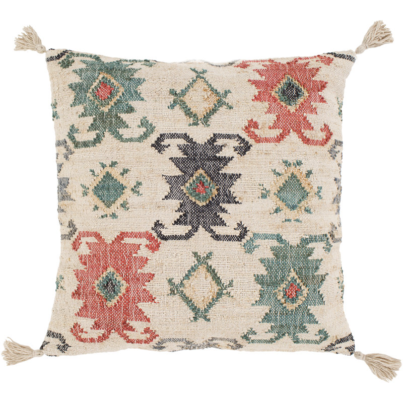 Housse et insert de coussin carré fait à la main, H 20 po x l 20 po x P 5 po, Kaki / ivoire