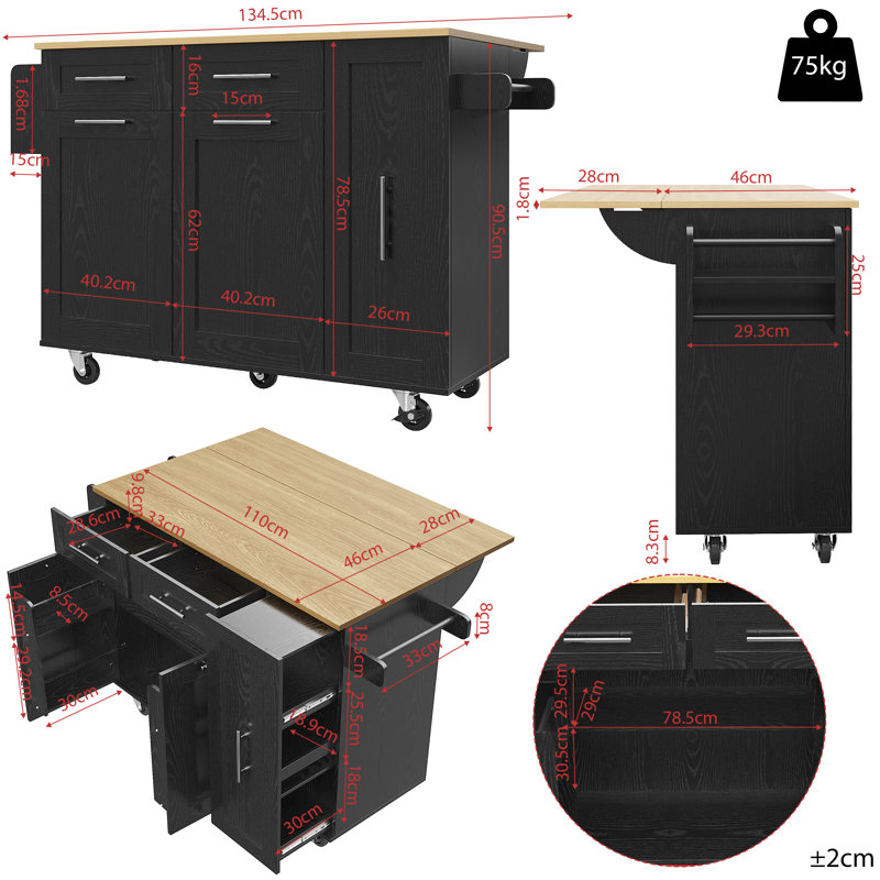 Wood Kitchen Island, Black