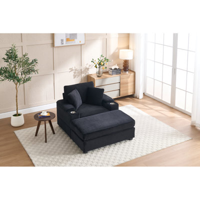 Corduroy Upholstered Chaise Lounge Sofa With Handrail Storage,Movable Ottoman,Cupholders,Detachable Cushions Deep Seat For Living Room Office,5 Colour,Wide Stripe Corduroy