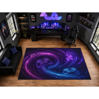 Tapis à tourbillon galaxie néon 6 pi 7 po x 9 pi 10 po «Ultra Light Poids» pour décoration de salle de jeux