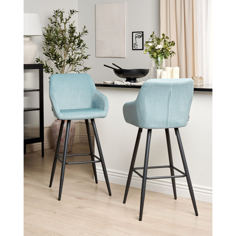Aba Upholstered Bar Stool with Steel Frame, Blue