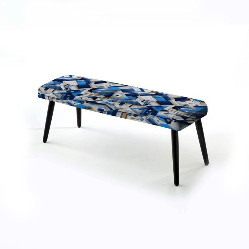 Banc rembourré géométrique noir, Blue And White Matrix Grid
