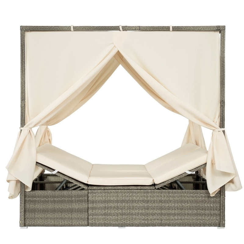 Lit de soleil réglable avec rideau, Brun / beige