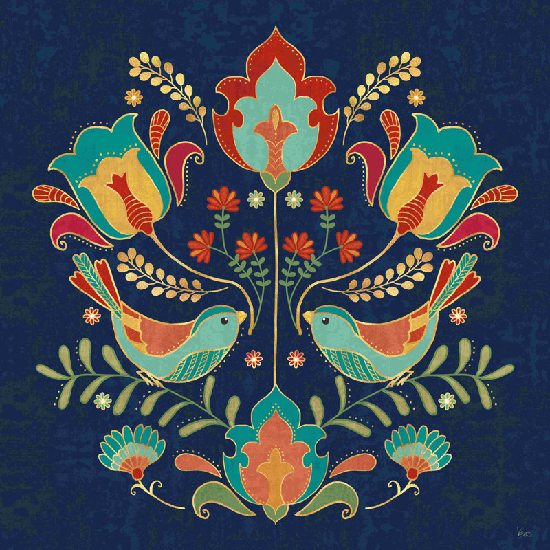 «Folk Floral III Dark» par Véronique Charron, impression sur toile tendue, H 12 po x l 12 po, Pas de tapis, Toile tendue