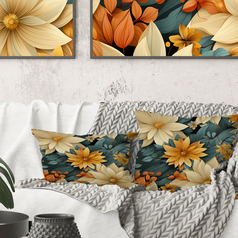 Coussin Chrysanthemums Mandala Boho, H 18 po x l 18 po