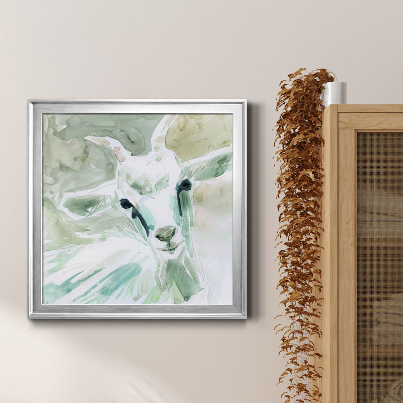 " Bill E. Goat " Painting Print, Silver Framed, 26.5" H x 26.5" W x 1.5" D