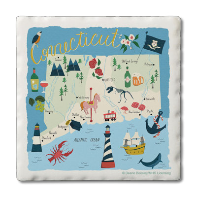 Connecticut Attractions 4 Piece Tumbled Tile Coaster Set