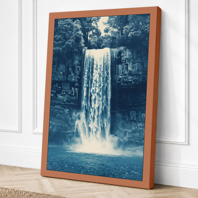 Luminous Waterfall Scandinavian - Wrapped Canvas, 36x24 - 91.4 x 61.0 cm, Terracotta Border