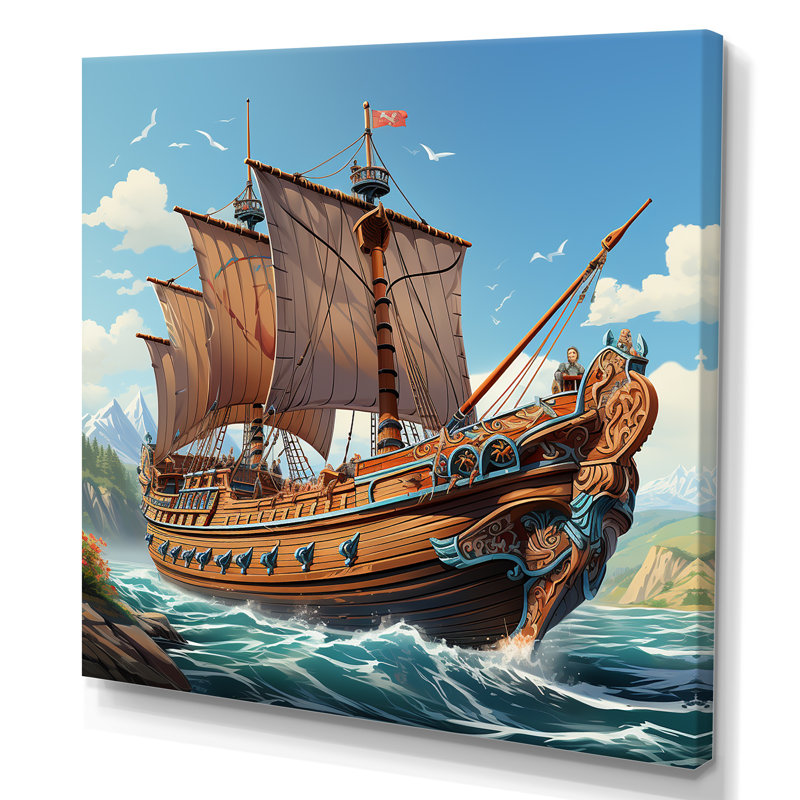 Bateau, voyage viking - Art mural classique, Toile tendue, H 36 po x l 36 po x P 1,5 po