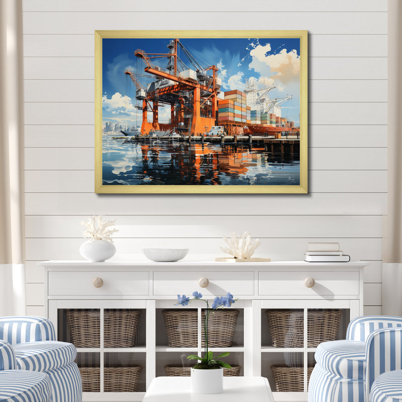 Port Industrial Elegance II - Nautical & Beach Wall Decor, H 34 po x l 44 po x P 1,5 po, Encadrement doré