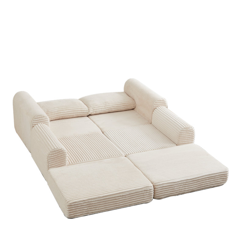 Canapé-lit convertible 1 place, velours côtelé beige, ressorts en mousse, salon moderne, Beige