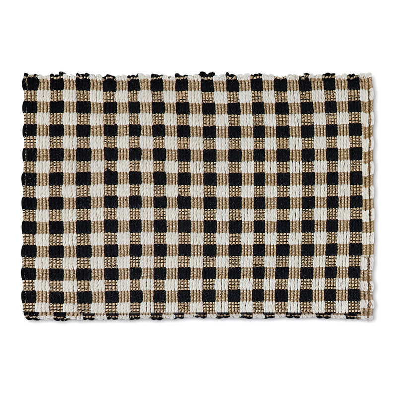 Natural, Black & White Checked Rug, Rectangle 2' x 3'