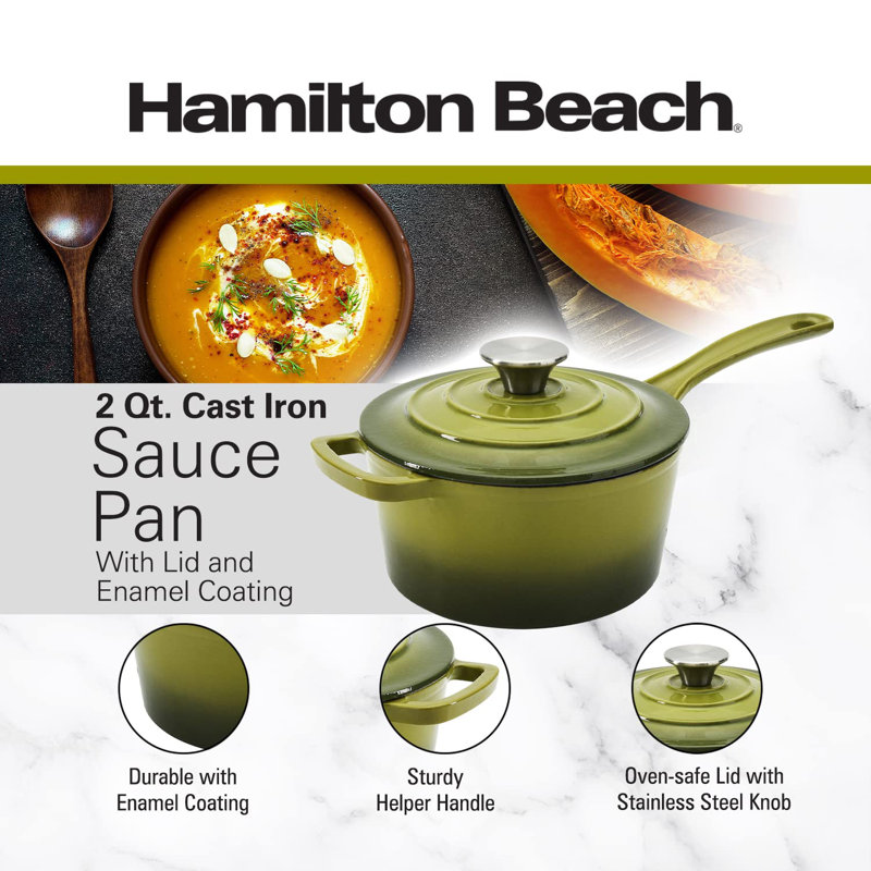 Hamilton Beach Enameled Cast Iron Sauce Pan 2-Quart Navy, Cream