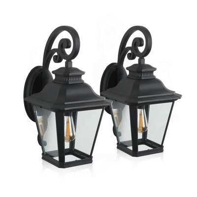 14" Outdoor Wall Lanterns 2-Pack, Black Waterproof Wall Sconce With Clear Glass Panels, Vintage Exterior Light Fixture For Porch, Patio, Garden, And Doorway (Bulb Not Included)